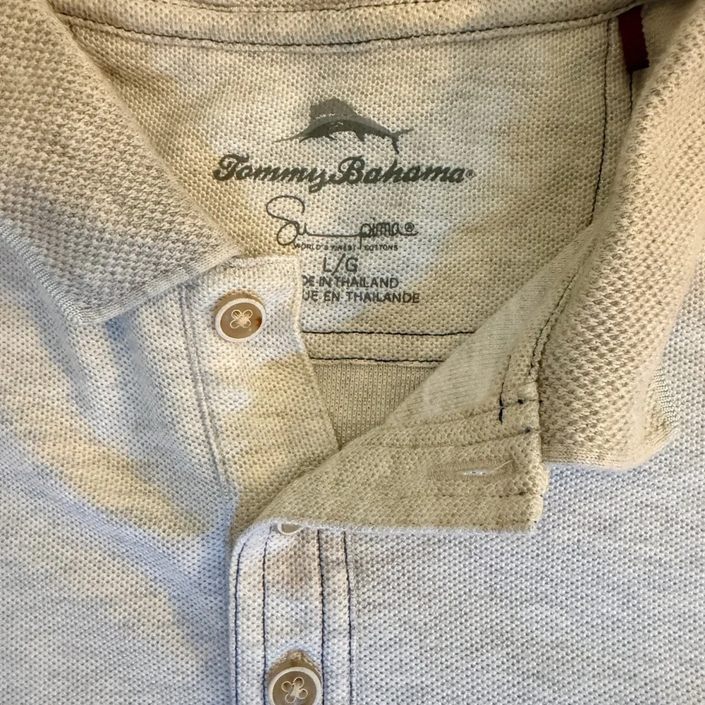 Tommy Bahama Men’s Polo. large. Oat/light grey color. Excellent condition. - Picture 2 of 2